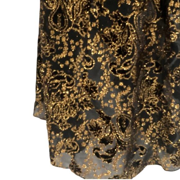 Hemant & Nandita Inara Flocked Lurex Chiffon Midi Dress In Gold Size XS - Picture 11 of 14